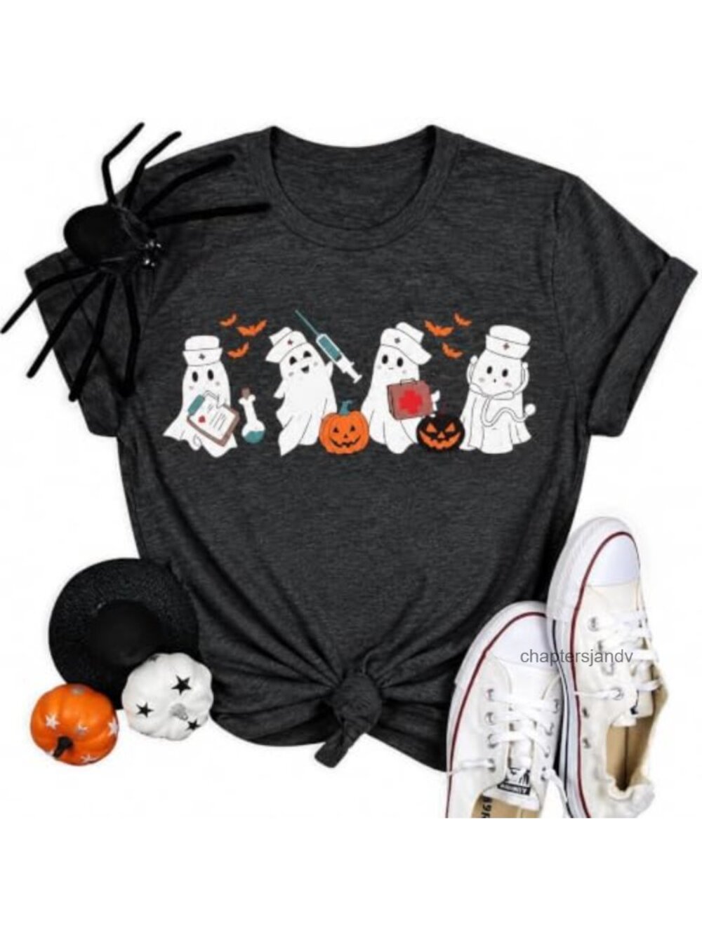 Funny Ghost Nurse Halloween T-Shirt Women Soft Cotton Blend Crew Neck
